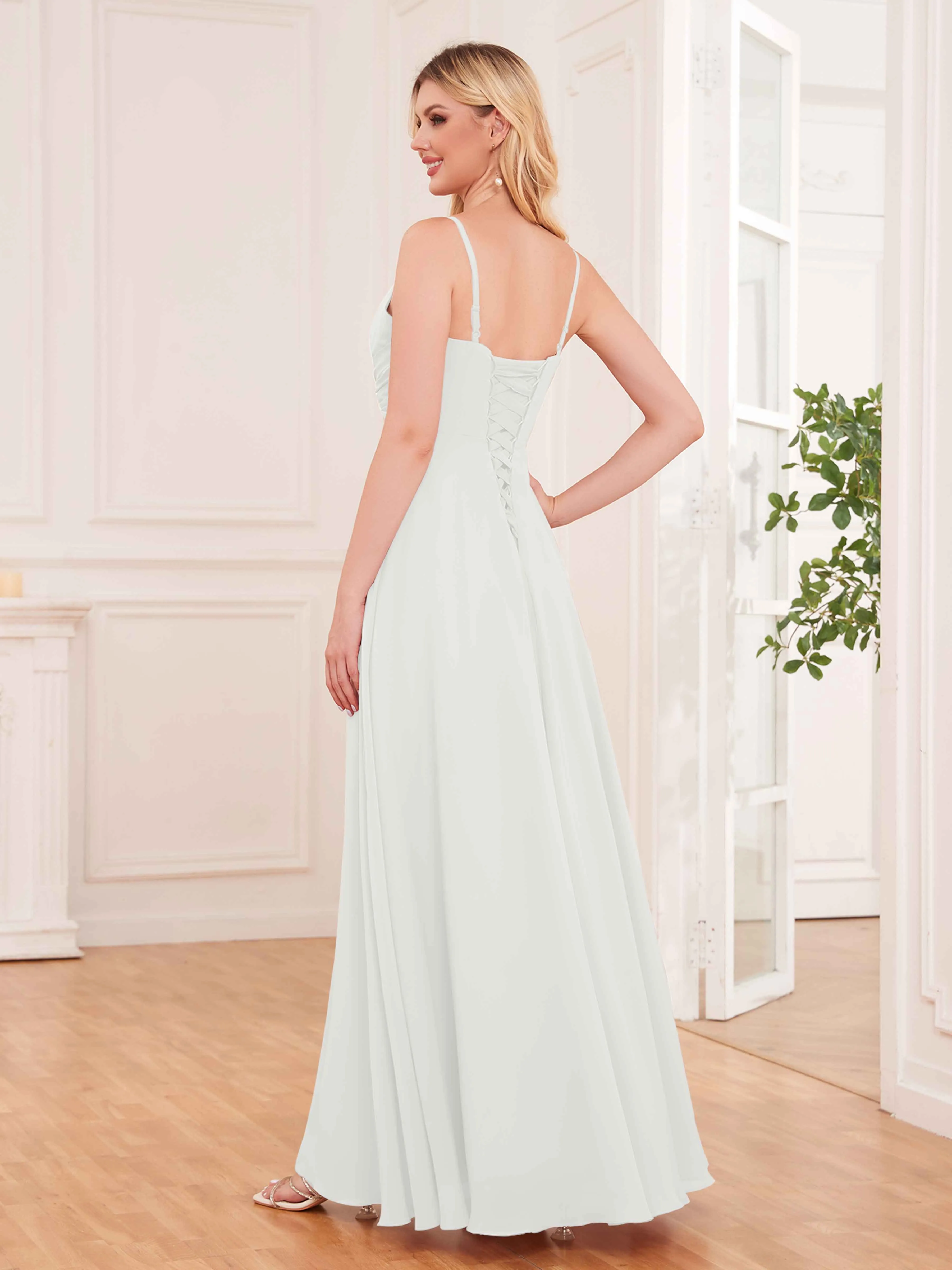 Cecilia Pretty Twist Pleated Ruffles Slit Chiffon Bridesmaid Dresses