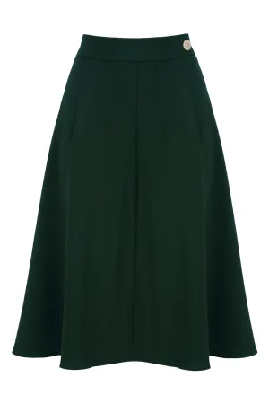 Classic 1940s Style A-Line Skirt in Forest Green