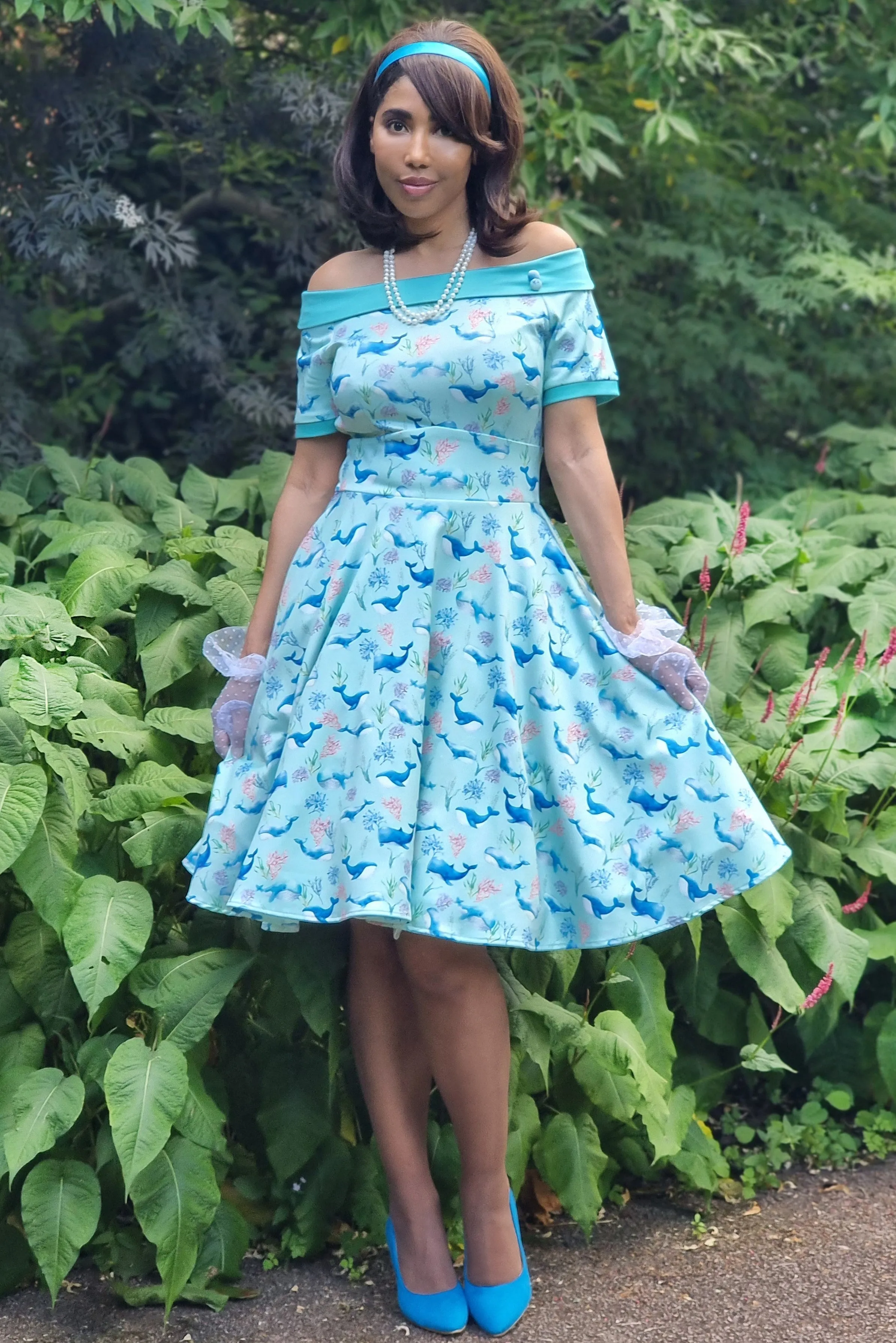 Darlene Baby Blue Whale Swing Dress