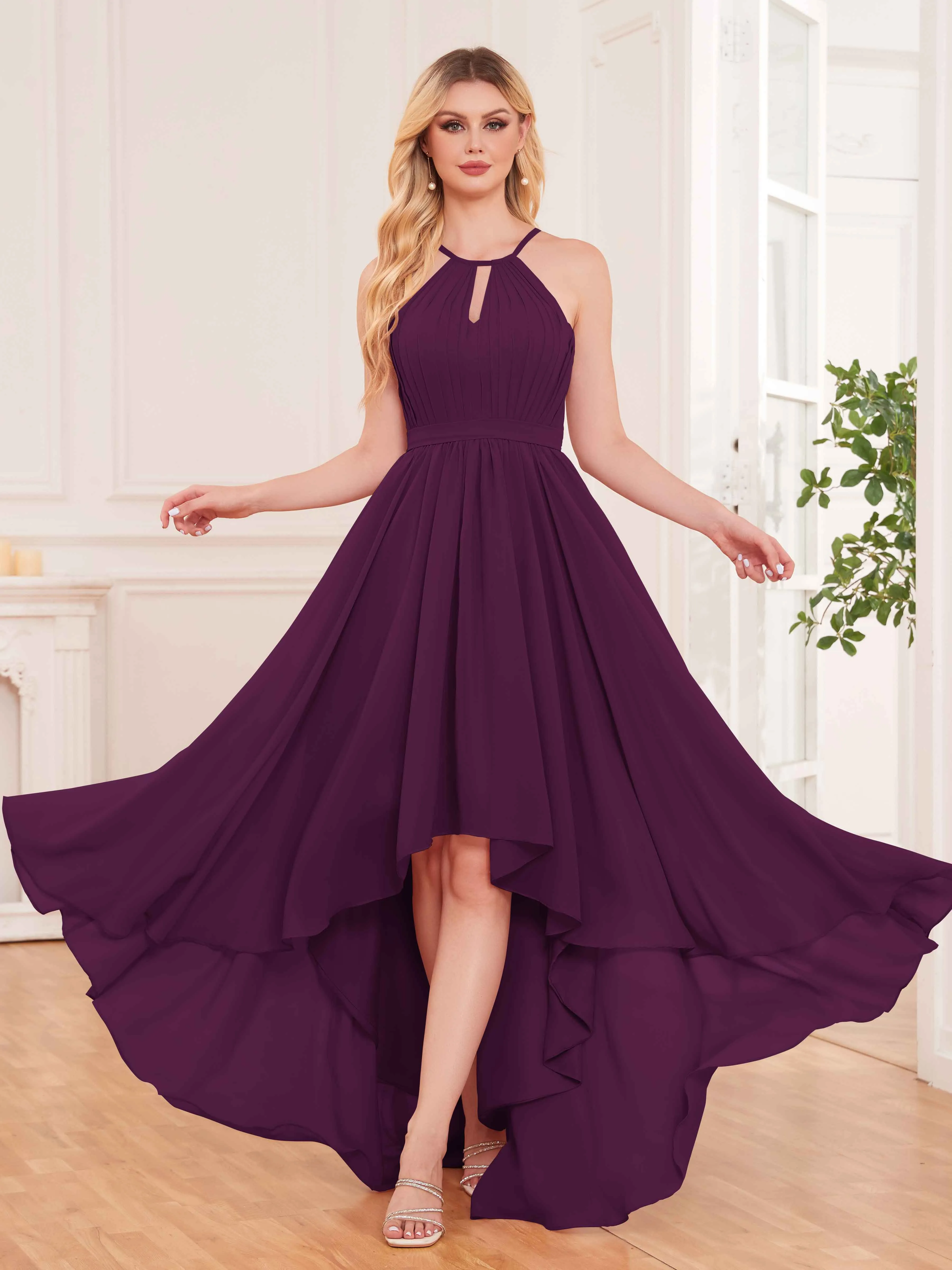 Elliana Dreamy Halter Sleeveless Asymmetrical Chiffon Bridesmaid Dresses