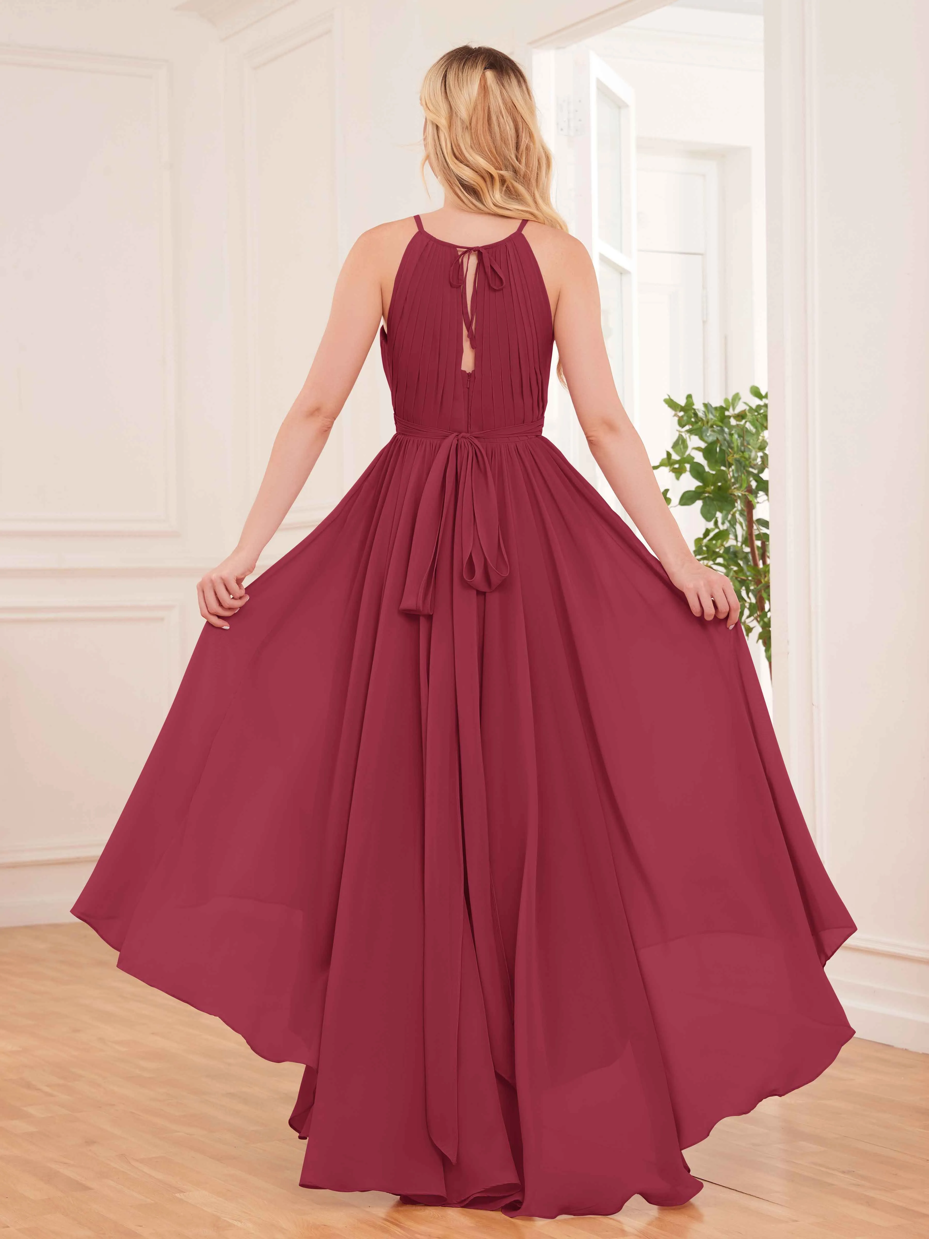 Elliana Dreamy Halter Sleeveless Asymmetrical Chiffon Bridesmaid Dresses