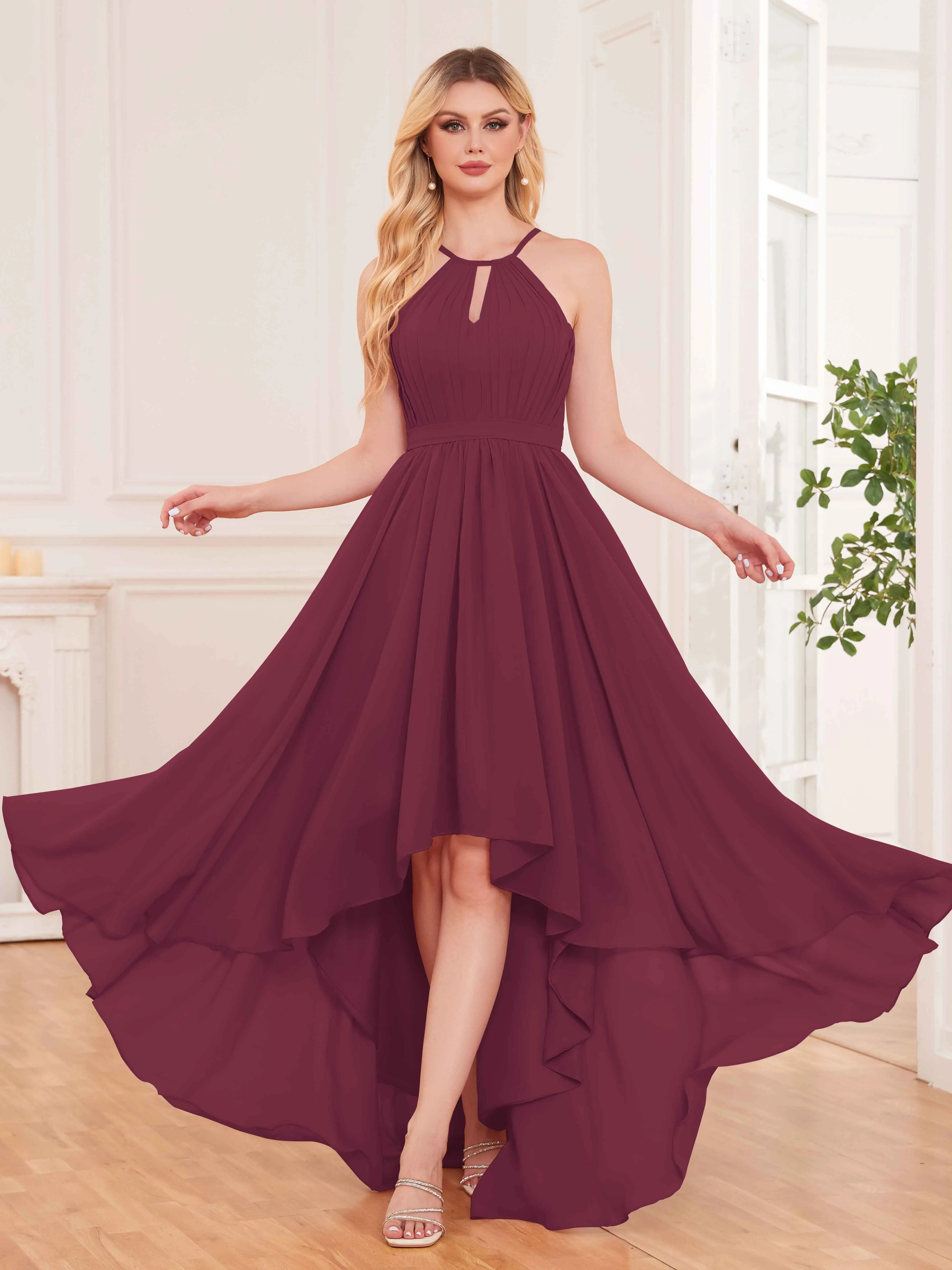 Elliana Dreamy Halter Sleeveless Asymmetrical Chiffon Bridesmaid Dresses