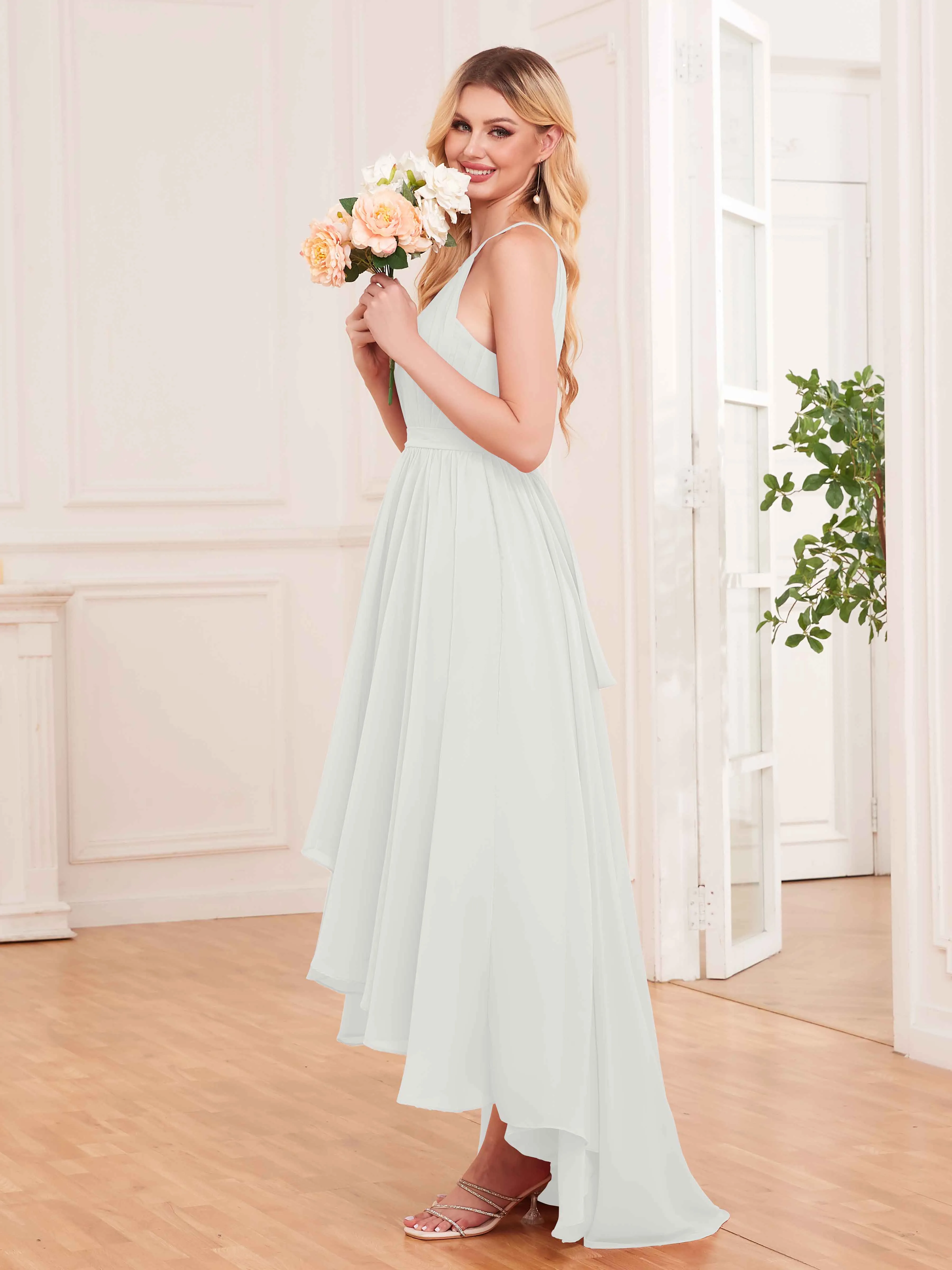 Elliana Dreamy Halter Sleeveless Asymmetrical Chiffon Bridesmaid Dresses