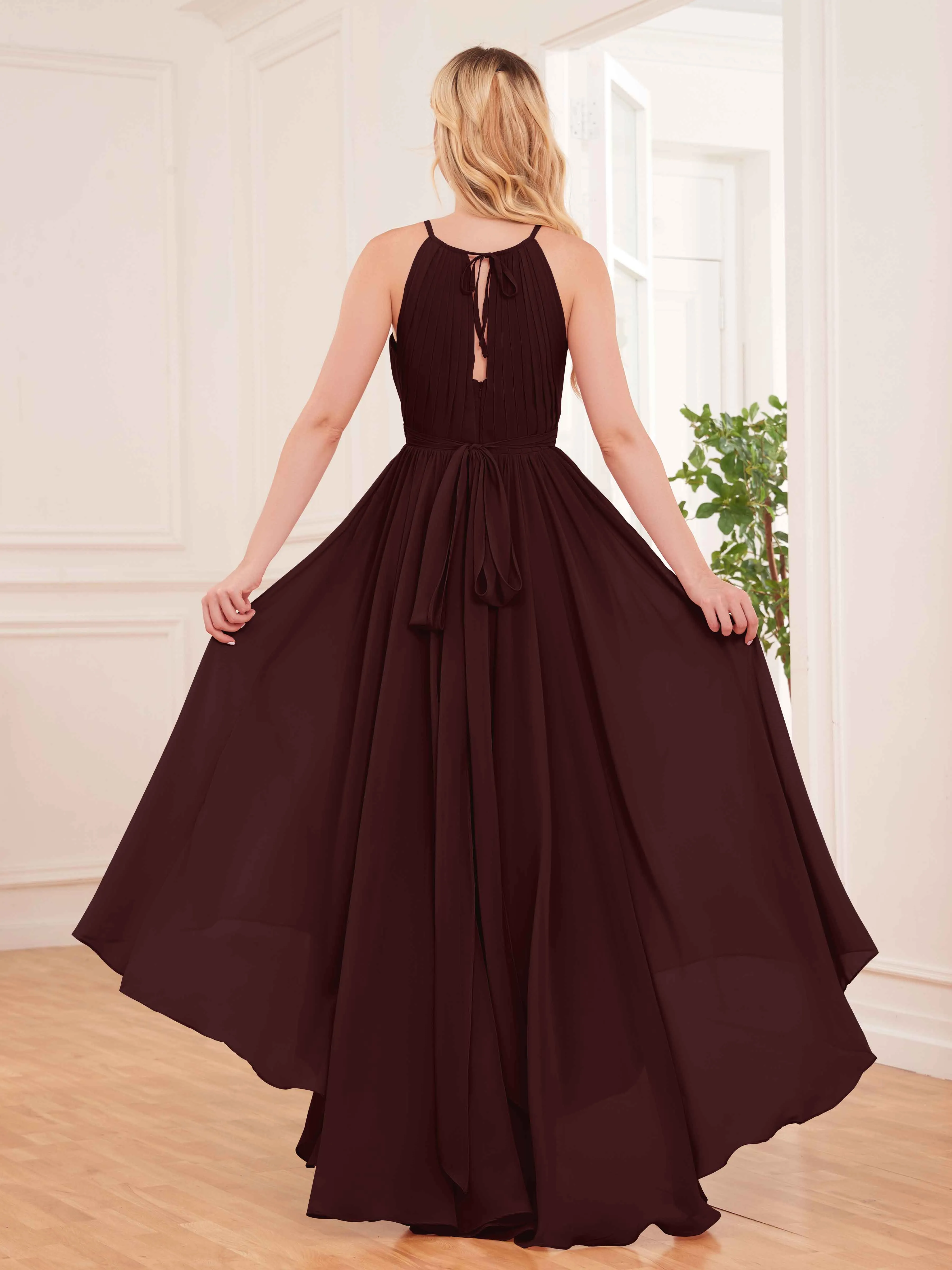Elliana Dreamy Halter Sleeveless Asymmetrical Chiffon Bridesmaid Dresses