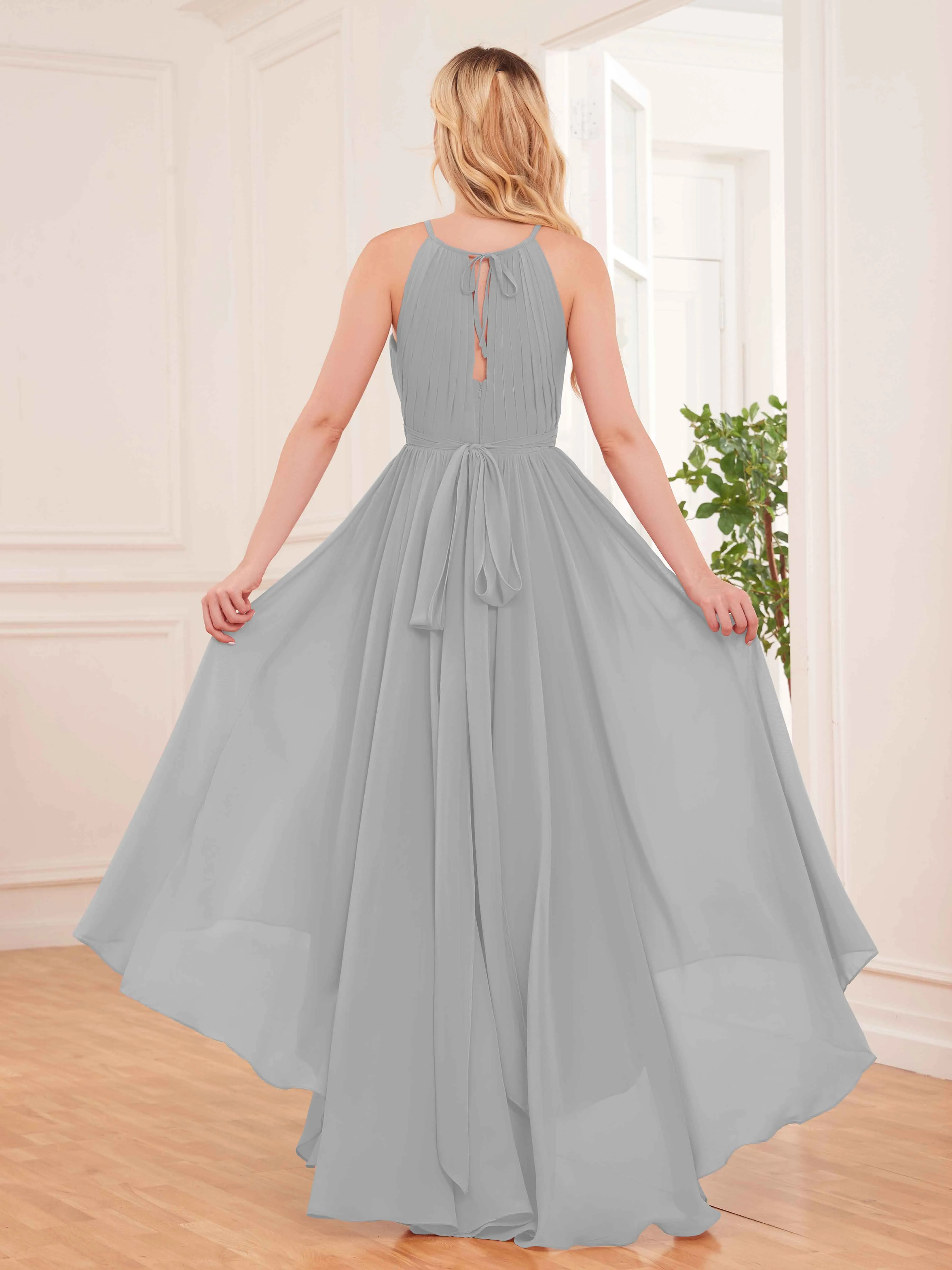 Elliana Dreamy Halter Sleeveless Asymmetrical Chiffon Bridesmaid Dresses
