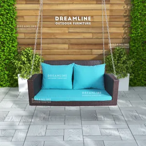Jero Double Seater Hanging Swing Without Stand For Balcony , Garden Swing (Brown   Sky Blue)