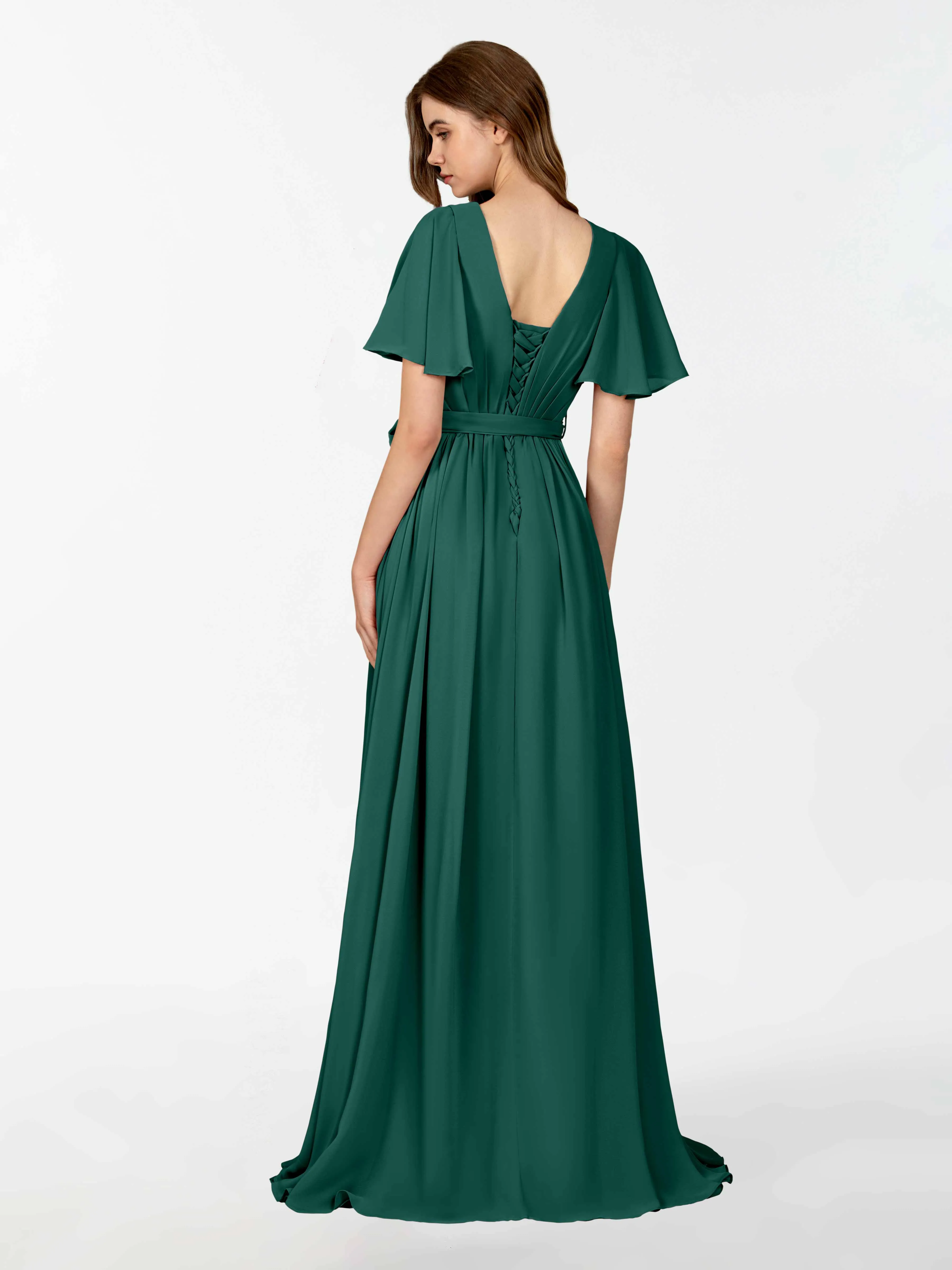 Kimberly Airy Pleated Corset Back Chiffon Dresses
