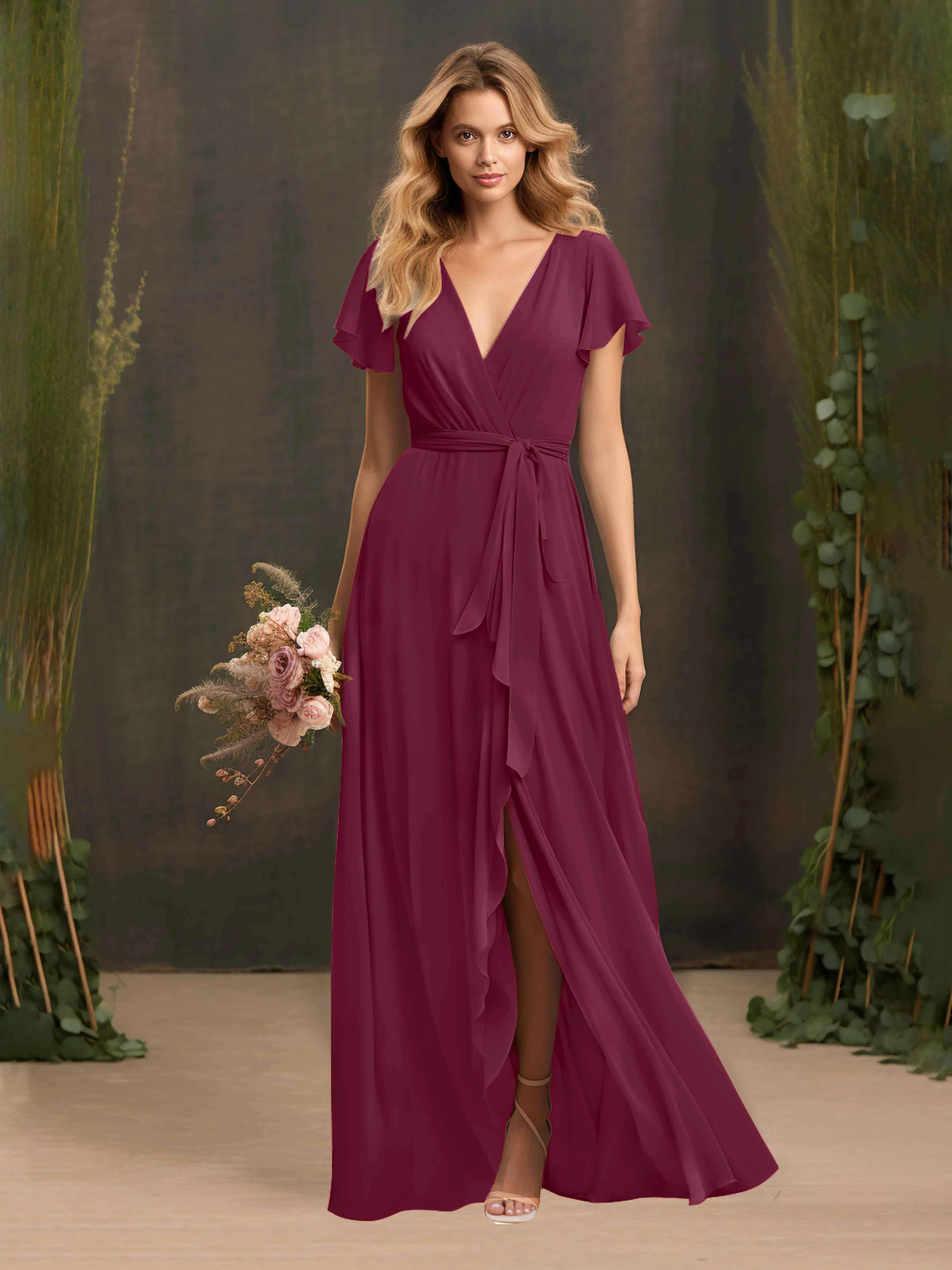 Kimberly Airy Pleated Corset Back Chiffon Dresses