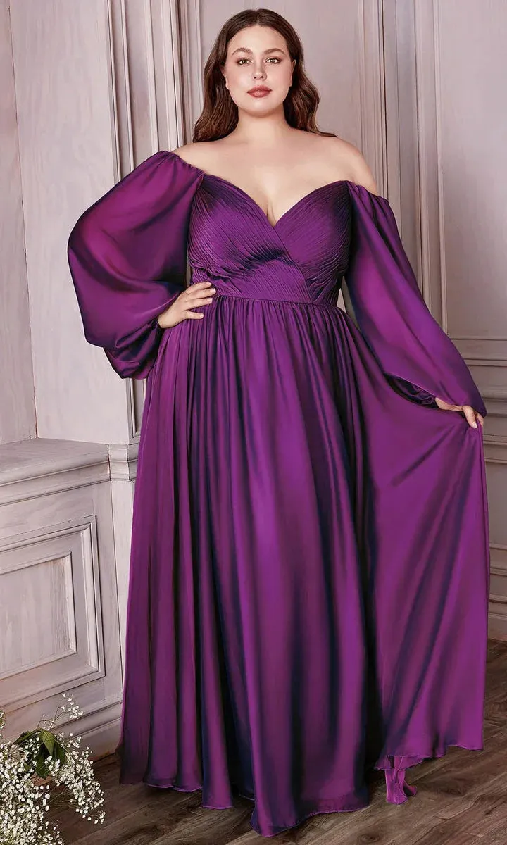 Ladivine CD243 Size 12, 22 Petal Blush Long Sleeve Chiffon A Line Formal Dress V Neck Bridesmaid Dress Bridesmaid