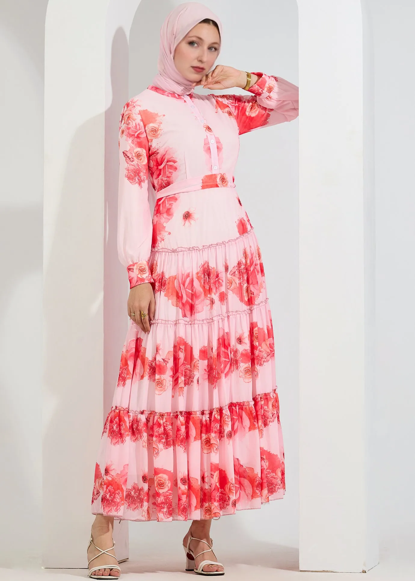 Layla Ethereal Chiffon Maxi Dress with Vibrant Floral Print