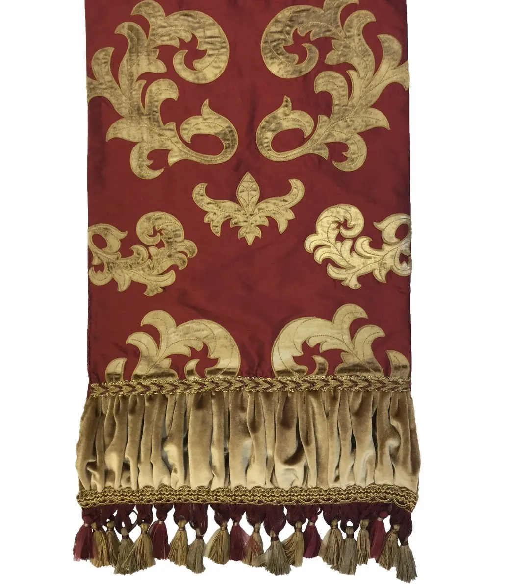 Silk Embroidered Table Runner Burgundy Red