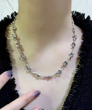 Unique Silk Sterling Silver Hollow Out Auspicious Clouds Necklace KX1047
