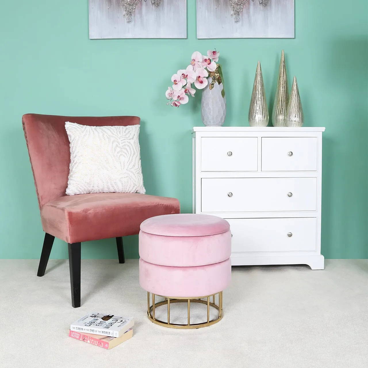 Value Blush Pink Round Storage Stool