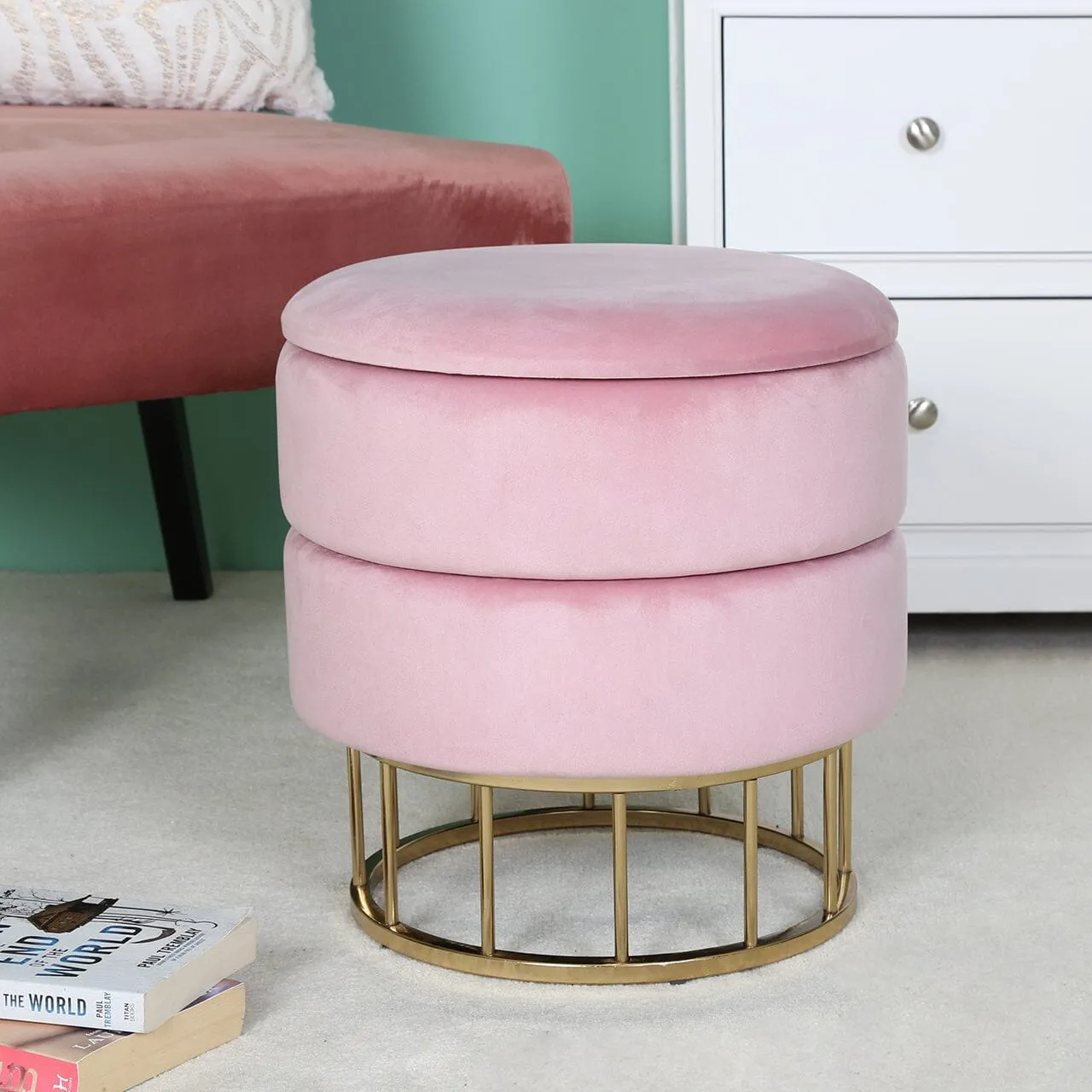 Value Blush Pink Round Storage Stool